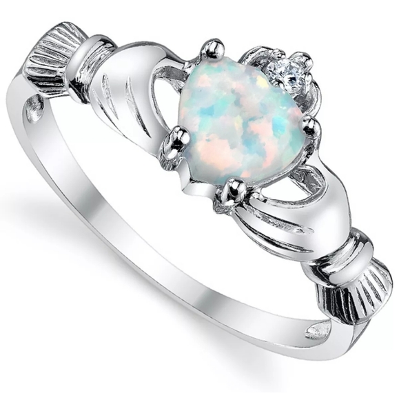 New Heart Shape Opal Silver Claddagh Ring. - Picture 9 of 9